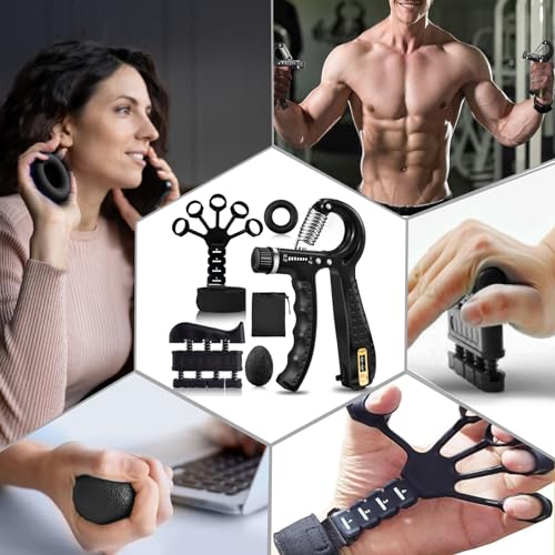 5-Pack Grip Strength Trainer Set – Hand Grippers, Finger Trainer, Forearm Strengthener & Grip Ball