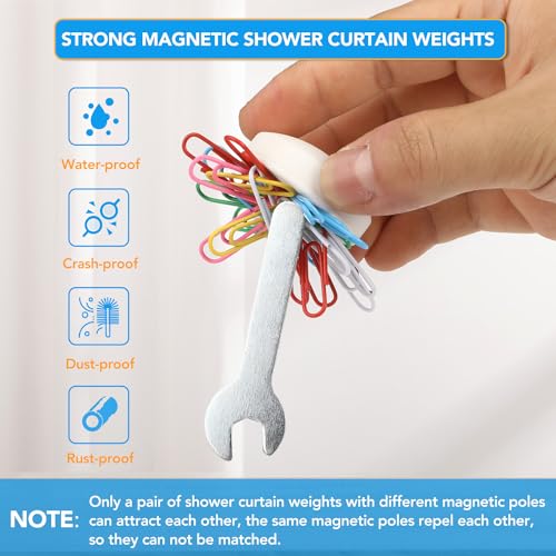 8 Pcs Shower Curtain Weights, Silicone Wrapped Heavy Duty Shower Curtain Magnets, Curtain Weights Heavy Outdoor, Prevent Curtain Liner from Blowing Around, Work for Drapery, Flag, Tablecloth(4 Pairs)