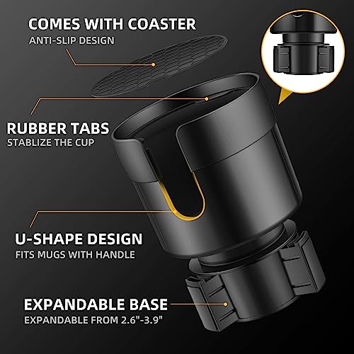 TYKOR Car Cup Holder Expander, Cup Holder Extender for Car with Adjustable Base, Fits Yeti 24/36/46oz, Hydroflask 32/40oz, Large Bottles in 3"-3.9" (16-40oz)