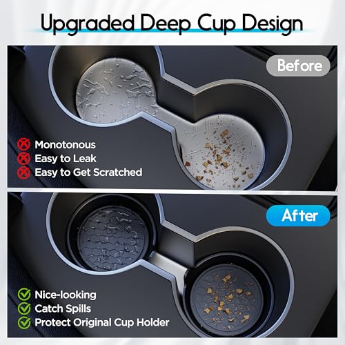 Amooca Car Cup Coaster Universal Automotive Waterproof Non-Slip Cup Holders Sift-Proof Spill Holder Car Interior Accessories 2 Pack Black