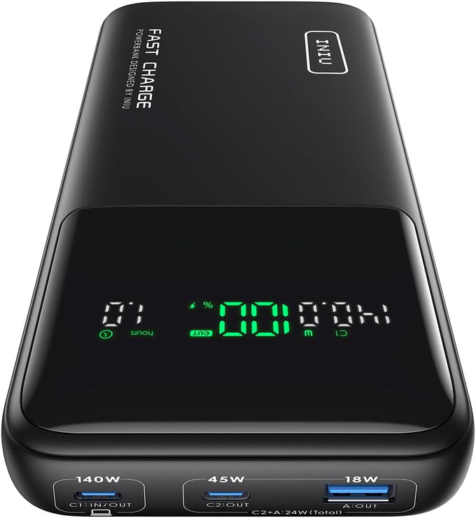 INIU 27000mAh Power Bank, High Capacity 140W Laptop Portable Charger, USB C Tablet Powerbank, Digital Display Phone Charge for iPhone 17 16, Samsung, iPad, MacBook, Camping, Outdoor, Emergency etc