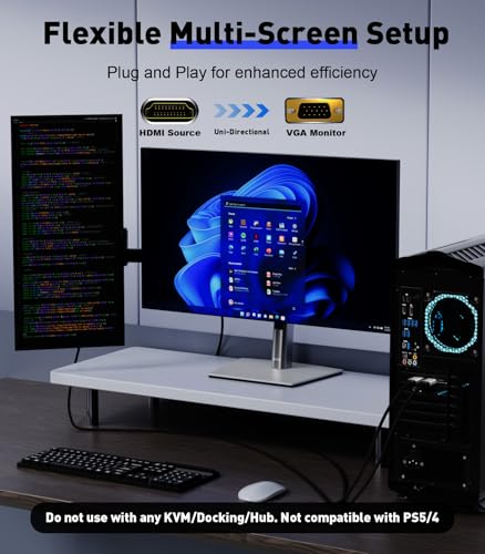 HDMI to VGA Adapter Cable 6FT [Metal Case, Nylon Cable] 1080P@60Hz HDMI Male to VGA Male Uni-Directional Braided Cord for Computer, Laptop, Monitor, Roku, Xbox, Graphics Card More