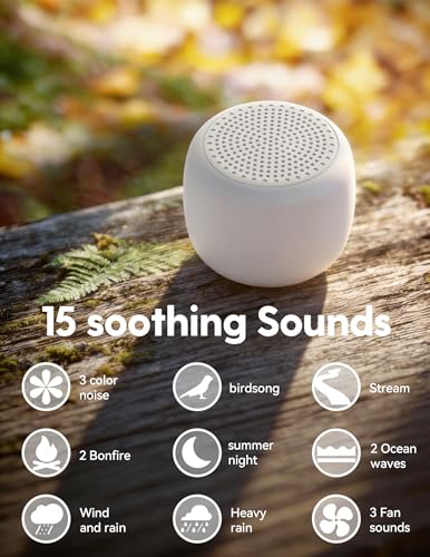 Babelio White Noise Sound Machine for Adults Kids Baby, Mini, 15 Non-looping Sounds, Timer, Memory Function, Easy to Pocket and Travel White
