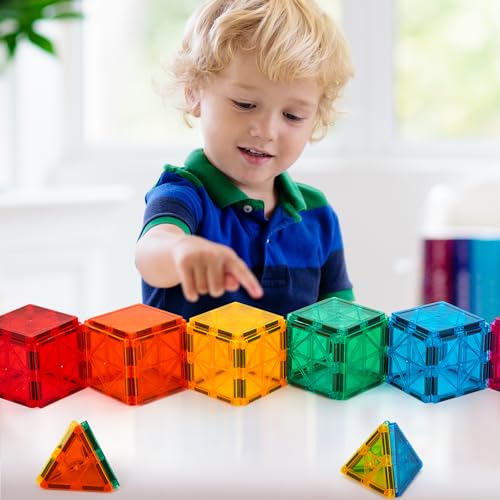 FNJO Magnetic Tiles, 110PCS Magnet Building Set, Magnetic Building Blocks,Construction STEM Learning and Playing Toys for Kids, Montessori Toy for Preschool Boys Girls