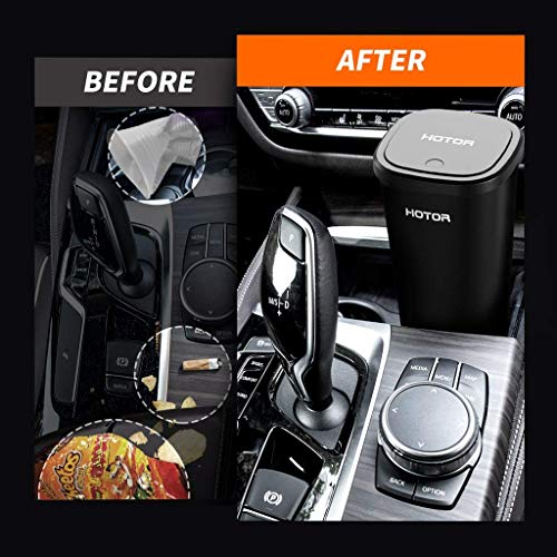 HOTOR Car Trash Can, Car Trash Cup with 30 Additional Trash Bags for Exclusive Using, Multipurpose Trash Can for Car, Office & Home to Meet Various Needs - 2 Packs, Black
