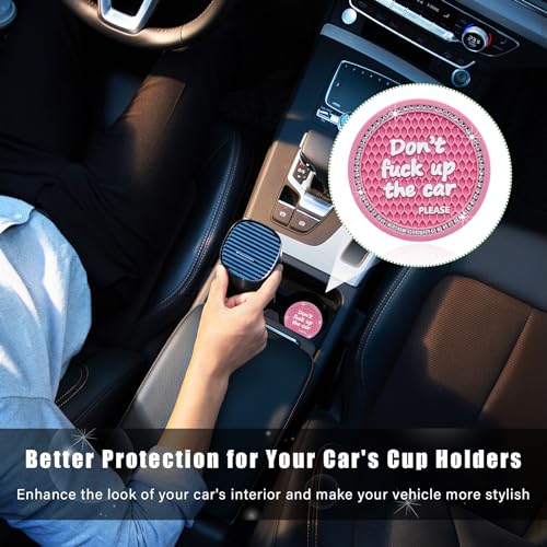 Ziciner 2 Pack Bling Car Cup Holder Coaster, 2.75 Inch Anti-Slip Auto Insert Cup Coaster, Crystal Car Drink Cup Mat Perfect for Women Girls, Universal Interior Decor Accessories (Pink)