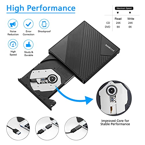 External DVD Drive USB 3.0 USB C CD Burner CD/DVD +/-RW Optical Drive, Slim Portable DVD CD ROM Rewriter Writer Duplicator for Laptop Desktop PC Windows 11/10/8/7 MacBook Mac Linux OS Apple