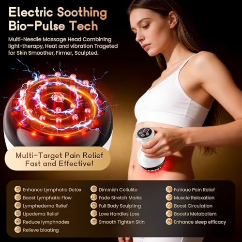 Lymphatic Drainage Massager & Anti Cellulite Massage Tool, Helps Reduce Stretch Marks & Cellulite, for Legs, Arms & Belly, Body Sculpting Machine with Microcurrent & Red-Light & Heat & Vibration