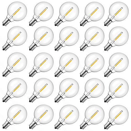 Brightown 25 Pack G40 LED String Light Replacement Bulbs - E12 Base, 2200K Warm White, Shatterproof Plastic, Waterproof, 1.5 Inch Dimmable LED Light Bulb for Indoor Outdoor Patio Lights