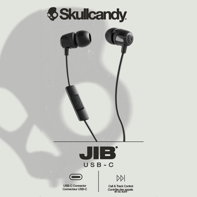 Skullcandy Jib USB-C Wired Earbuds with Noise Isolation, Inline Microphone Call and Track Control for iPhone Android, Ear Gel Sizes Included for Custom Fit - True Black