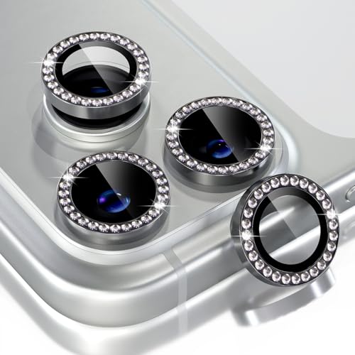 Choiche Compatible for iPhone 17 Pro/iPhone 17 Pro Max Camera Lens Protector Bling, 9H Tempered Glass Camera Cover Screen Protector Metal Ring Decoration Accessories (Diamond-Black)