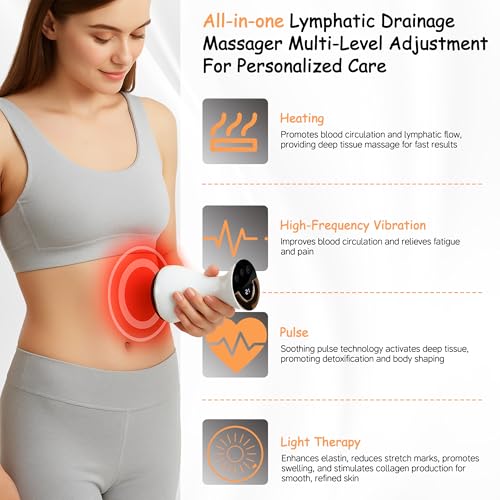 Lymphatic Drainage Massager, 35-Speed 4-in-1 Portable Lymphatic Drainage Tool Body Sculpting Machine Suitable for Abdomen, Arms, Back & Legs, Heat & Vibration Promotes Circulation sculptigue(white)