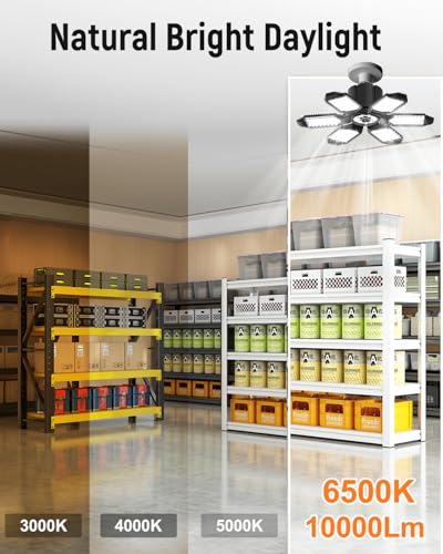 Adiding LED Garage Light 2-Pack, 20,000LM Super Bright, 6+1 Deformable Panels, Screw-In E26 Base for Workshop, Basement, Attic, Warehouse, Utility