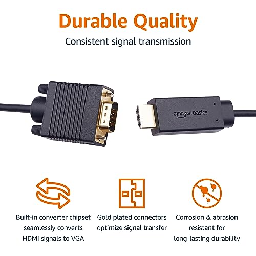 Basics HDMI to VGA Cable, 1080P, Gold-Plated, 6 feet, Black