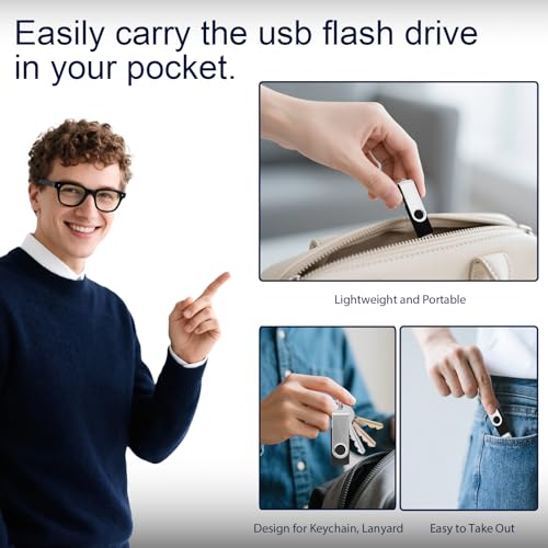 Swivel Design 16GB USB Flash Drive with Keychain, USB 2.0 Portable Thumb Drive Memory Stick, FAT32 Format Flashdrive for Data Storage, Photos, Music, Files (Black, 16 GB)
