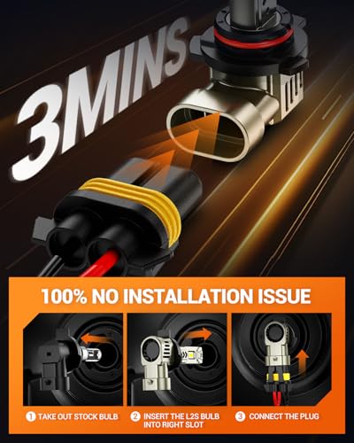 SEALIGHT H11 Light Bulb，1000% Super Brighter than Halogen, 6500K White Built-in Driver, H9/H8/H11 LED Bulbs 360° Adjustable Plug-N-Play, 70000Hrs Lifespan IP68 Waterproof, Pack of 2
