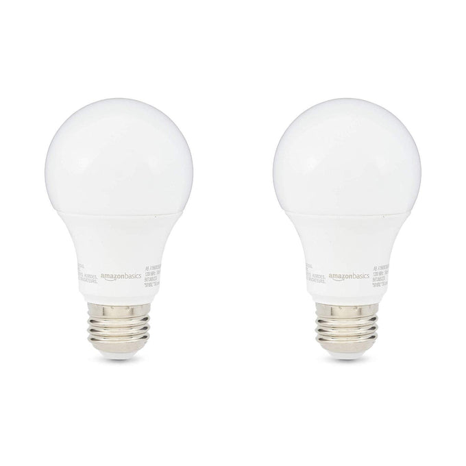 Basics A19 LED Light Bulbs – 60W Equivalent, 9W Energy Efficient, Soft White 2700K, E26 Base, 2-Pack, Non-Dimmable
