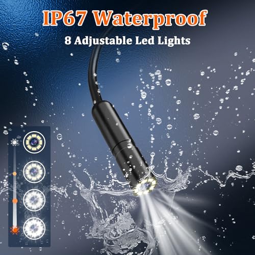 Dual-Lens Endoscope with Light, Endoscope Camera with Light with 4.3" IPS Screen,1920P HD with 8 LED Lights,16.4ft Semi-Rigid Cable and Back LED Light,IP67 Waterproof Endoscope Cool Gadgets for Men