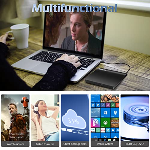 External CD/DVD Drive for Laptop, USB 3.0 CD DVD Player Portable +/-RW Burner CD ROM Reader Writer Disk Duplicator Compatible with Laptop Desktop PC Windows Apple Mac Pro MacBook Linux