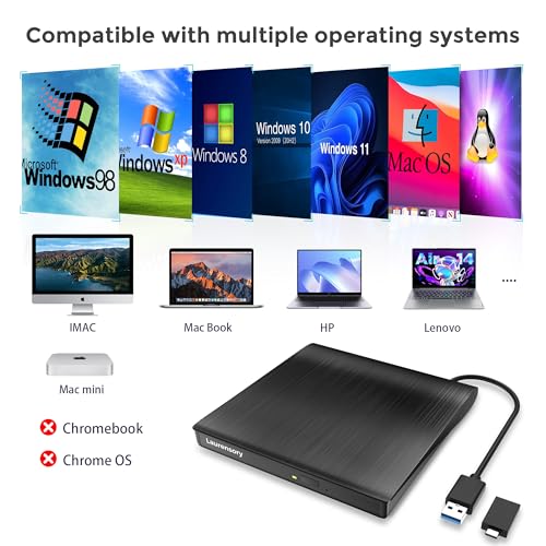 External DVD Drive USB 3.0 Type-C Portable CD DVD Player for Laptop +/-RW Disk Drive CD ROM Burner Writer CD/DVD Burner Reader Compatible with Desktop Windows Linux OS Apple MacBook