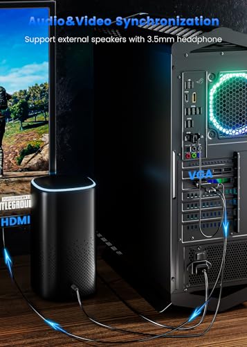 VGA to HDMI Adapter with Audio, Uni-Direction VGA (Source) to HDMI (TV/Monitor), Active VG A in HDM I Convertor Male to Female 1080P Video Dongle for Laptop,Computer,Projector