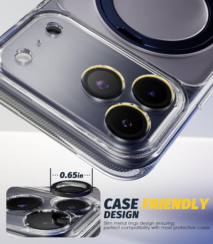 Orzero iPhone Camera Lens Protector (3 Sets) – Metal Ring Glass Cover for iPhone 17/16/15/14 Pro & Pro Max – Easy One-Step Installation, Black