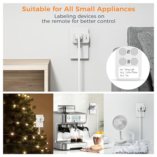 Remote Control Outlet, TESSAN Electrical Light Switch, Plug in Wall Plug with ON/Off Switch for Indoor String Lights, Lamps, Home Small Appliances, 100ft Range (1 Remote + 3 Outlets)