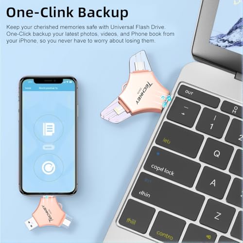 USB 3.0 Flash Drive for iPhone 256GB: MFi Certified 3in1 External Memory Photo Keeper Storage Stick for Picture/Video/Data Saver/Backup High Speed Thumb/Jump/Hard Drive for iPad/Android/PC -Pink