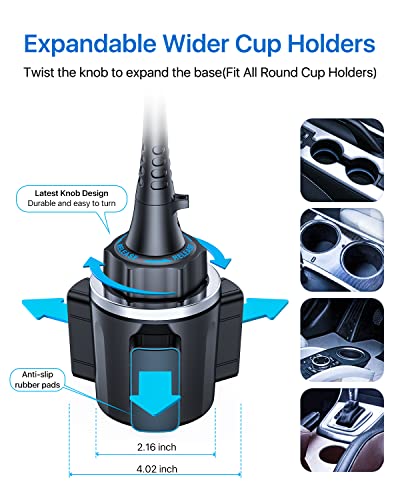 andobil Upgraded 15" Cup Holder Phone Holder, 【Solidest & Adjustable】 Military-Grade Long Gooseneck Cup Phone Holders for Your Car Truck, Car Phone Holder for iPhone 17 Pro Max 16 15 14/Samsung/Pixel