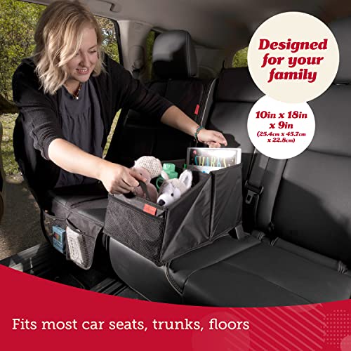 Lusso Gear Car Seat Organizer - Built-In Car Cup Holders & Mesh Pockets - Foldable Back Seat Organizer with Handles - Kids Road Trip Essentials - 9 Compartments, Black Oxford