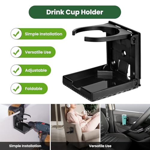 2pcs Adjustable Folding Cup Holder, Car Wall Mount Water Drink Coffee Bottle Holder with Screws, Fit Most Size Mugs Bottle, for Truck RV Van Boat Camper Caravan Marine (Diamond Pattern)