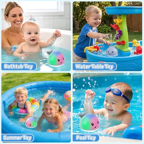 Gigilli Baby Bath Toys, Light up Bath Toys for Kids Ages 1-3, 1 Year Old Boy Girl Valentine’s Gift, 6-12-18 Months Baby Whale Bath Toy Sprinkler, Toddler Fountain Bathtub Pool Water Table Toys
