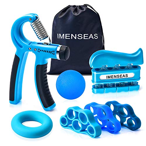 Grip Strength Trainer 7 Pack Adjustable, Finger Stretcher Resistance Extensor Bands, Finger Exerciser, Hand Gripper Strength Ring & Stress Ball