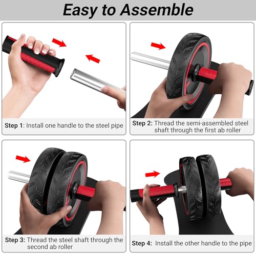READAEER Ab Roller Wheel, Heavy Duty Workout Equipment for Home Gym, Professional Metal Handle with Rubber Surface Abdominal Exercise Wheel for Strength Training, Ab Wheel with Knee Pad