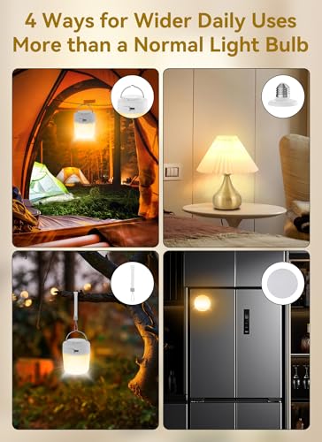 Minetom E26 Rechargeable Light Bulbs with Remote and Timer, Battery Backup Bulb with 12 Colors and Brightness Dimmable, 2300mAh 40W Equivalent LED Light Bulbs for Lamps Sconces Camping, 2 Pack