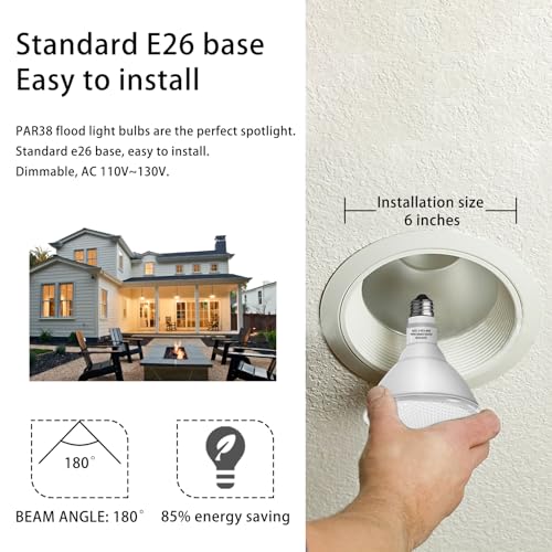 Par38 led Flood Lights Outdoor Light Bulb,Dimmable 1800LM,20W Replace up to 200W,Outdoor Flood Light Bulbs for Backyard,Garage,Porch,Garden,2 Pack 5000K Daylight