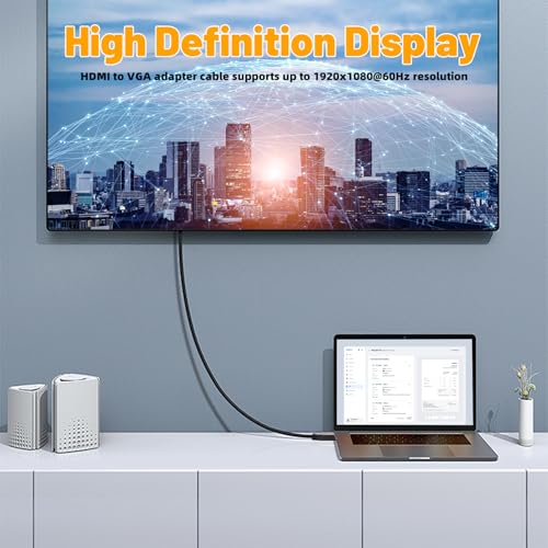 PANPEO HDMI to VGA Adapter Cable 6ft, Gold-Plated Connectors - Compatible with Laptop, Monitor, Projector, TV, Xbox, Roku