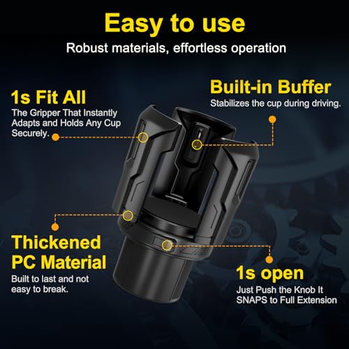 Cup Holder Expander (Adjustable Holder & Base, Auto-Fit Hold, One Button Open), Car Cup Holder Expander for Yeti, Hydro Flask, Nalgene, Owala, Bottles in 2.6"- 4.8" (1 Pack)