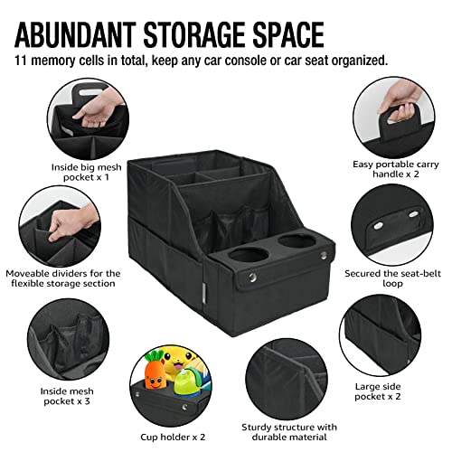 MULISOFT Car Seat Organizer- Backseat Car Organizer with 11 Storages Compartments and 2 Cup Holders, Organizers and Storage, Front Seat for Travel Kids,Black