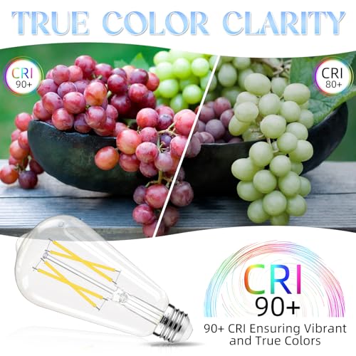 Edison Bulbs 60 watt Equivalent LED, E26 LED Bulb Non-Dimmable, 4000K Daylight White, ST58 Vintage Light Bulbs, 90+ CRI, 6W 600LM, E26 Medium Base, Clear Glass, 12 Pack
