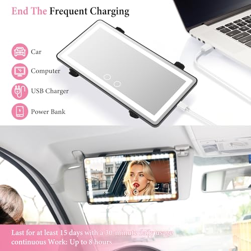 SINGARO Car Sun Visor Vanity Mirror - Rechargeable Makeup Mirror with 60 LEDs, 3 Light Modes & Dimmable Touch Control for Cars, Trucks, SUVs, Car Interior Accessories for Women (Black)