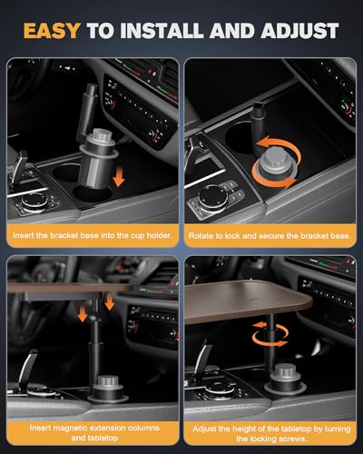 Car Desk for Laptop, Car Table & Car Tray with 360° Rotating Cup Holder, Adjustable Height Car Food Tray, As Car Table Tray or Car Seat Tray, Compatible with Tesla Model 3/Y/S, Ford / Most Vehicles