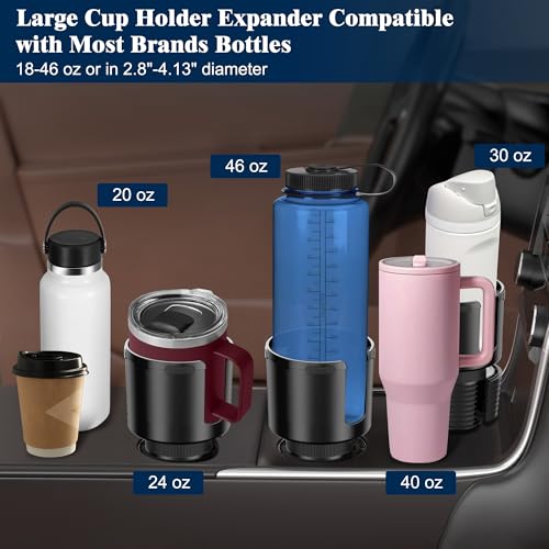 Quick-Install Car Cup Holder Expander, Space-Saving Cup Holder for Car with Offset Design, Non-Slip Large Water Bottle Holder Expander, Compatible with Owala, Stanley, Yeti Cups (24oz to 64oz)