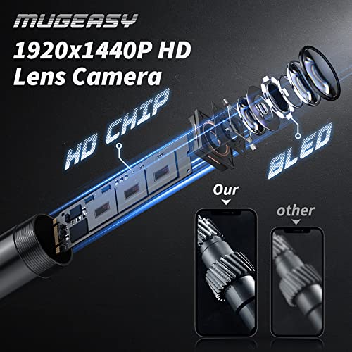 Endoscope Camera with Light, 1920P HD Bore Scope Borescope with 8 Lights, Waterproof 16.4FT Semi-Rigid Cord for Pipe Inspection, Industrial Endoscope for Phones(Black)