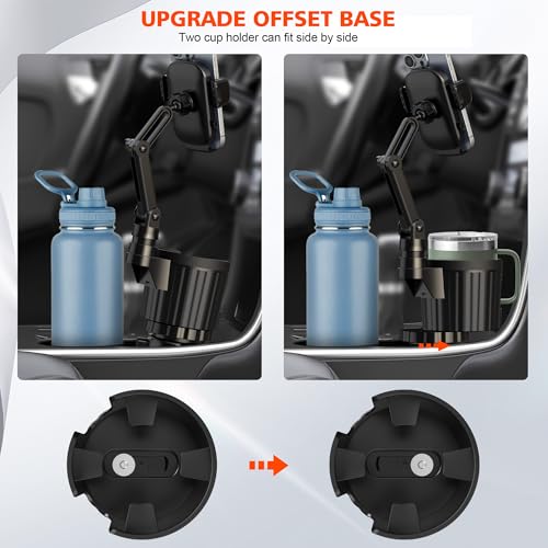 Newlest 2 in 1 Phone Mount for Car Cup Holder with Adjustable Base, Holders for Car Cupholder, No Shaking 360° Flexible Neck Phone Mount for All 4-7” Smartphones, Cup Holder for Most Bottles