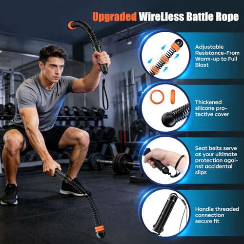 Cordless Battle Ropes with Adjustable Resistance Springs - Weighted Ropeless Battle Rope for Home Gym Exercise, Portable Workout Equipment for Strength Training & Cardio Fitness
