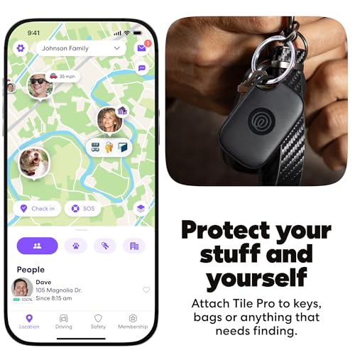 Life360 Tile Pro - Powerful Bluetooth Tracker, Key Finder and Item Locator for Keys, Bags and More. Both iOS and Android Compatible. Phone Finder. 1-Pack (Black)