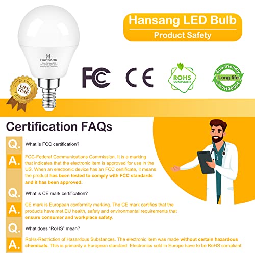 hansang 6 watt (60w Equivalent) LED Bulbs, E12 Small Base Candelabra Round Light Bulb, 600 Lumen, Warm White 2700K Ceiling Fan Light Bulbs, A15 LED Bulb Globe Shape, Non dimmable (6 Pack)