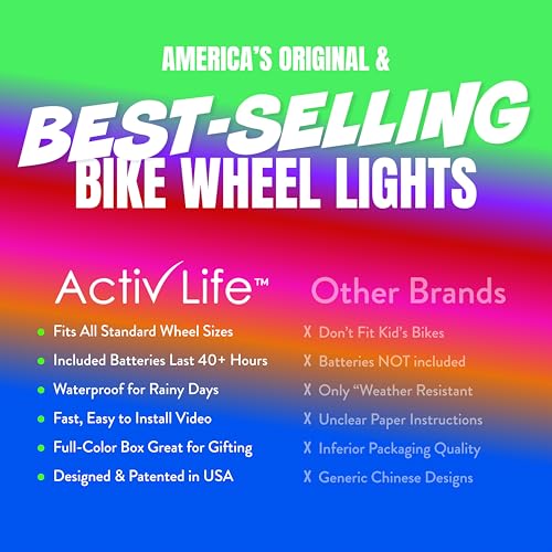 Activ Life 2-Tire Pack LED Bike Wheel Lights with Batteries Included, Get 100% Brighter and Visible from All Angles for Ultimate Safety and Style