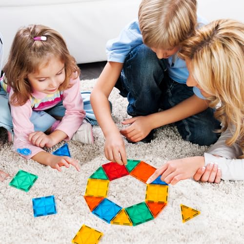 FNJO Magnetic Tiles, 100PCS Building Blocks, STEM Magnets Building Toy Set, Preschool Kindergarten Construction Stacking Toy, School Teacher Supplies, Classroom Must Haves